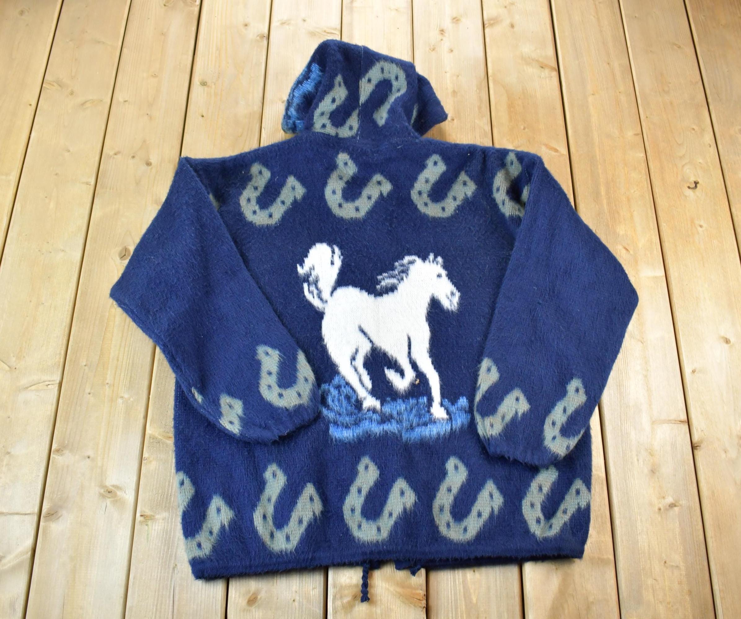 Vintage 1990s Ruminahui Hoses AOP 100% Wool Knit Hoodie Sweater