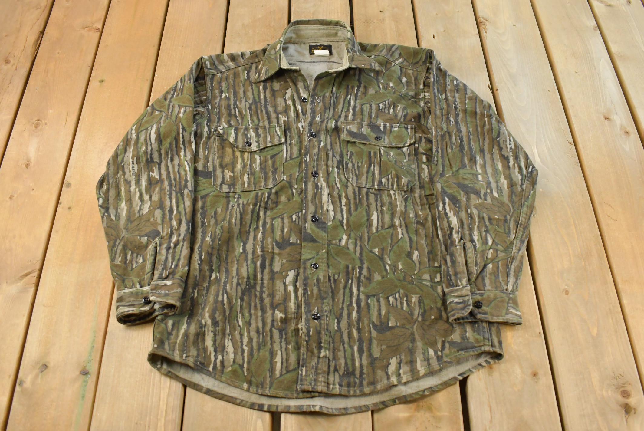 Vintage 1990s Deerskin Real Tree Camo Button Up Shirt Men's M / Outdoorsman / Hunting Shirt / Made in USA