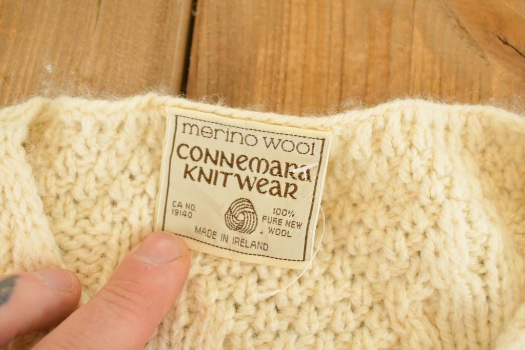 Vintage 1990s Connemara Cable Knit Irish Wool Cardigan Sweater Women's XL
