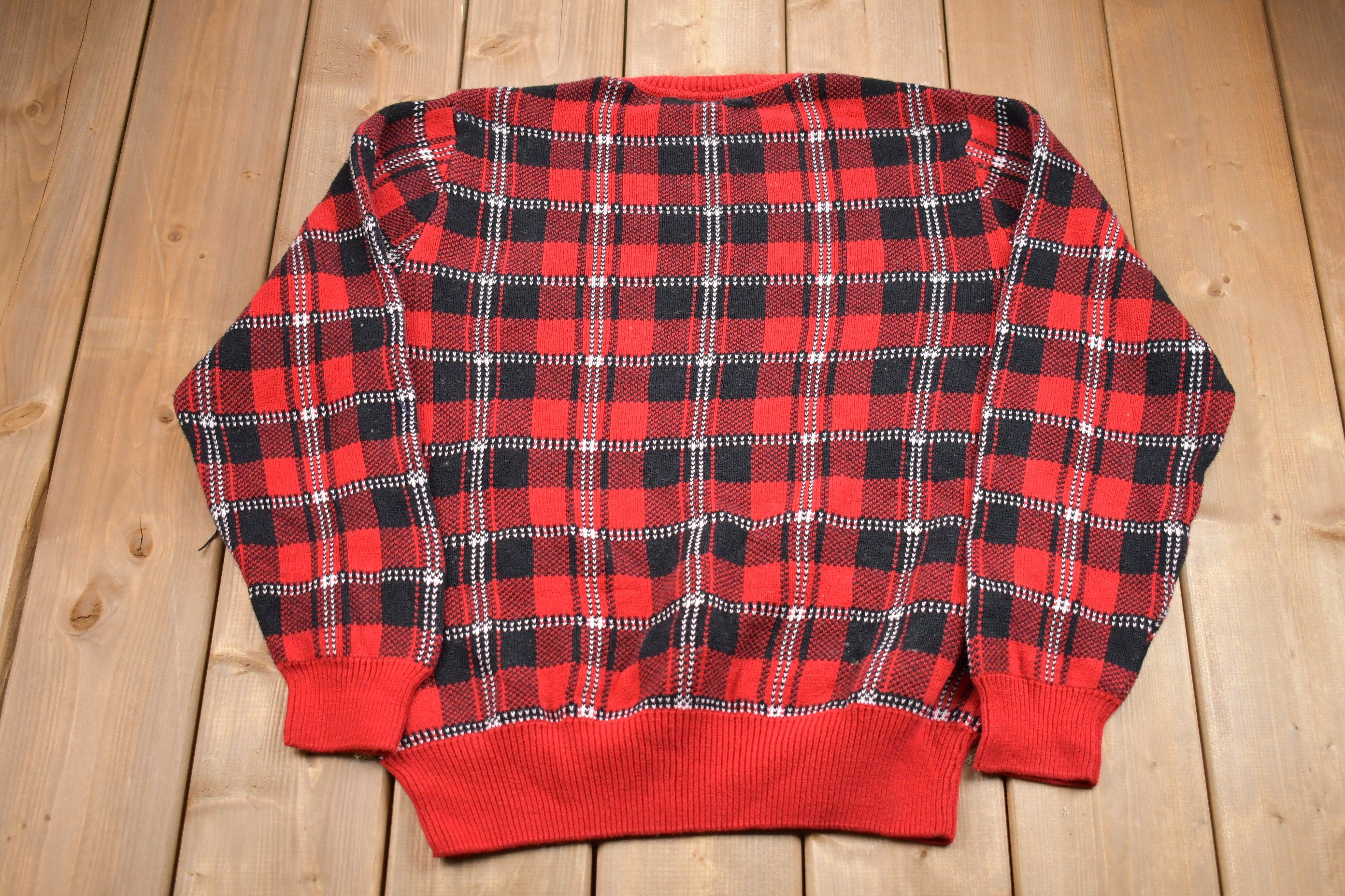 Vintage 1990s Saddlebred Plaid Knitted Sweater