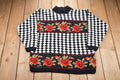 Vintage 1990s Trimmings Floral Checkered Knitted Sweater  Vintage 90s Mockneck  Pattern Sweater  Hand Knit  Pullover Sweatshirt