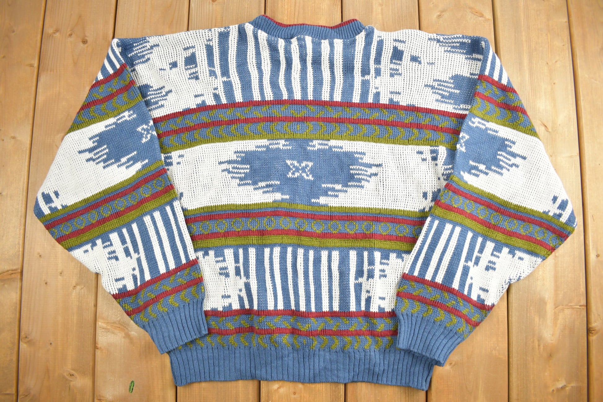 Vintage 1990s Abstract Purple Crest Knit Crewneck Sweater / Vintage 90s Crewneck / All Over Pattern / Colorful Sweatshirt / Abstract Pattern