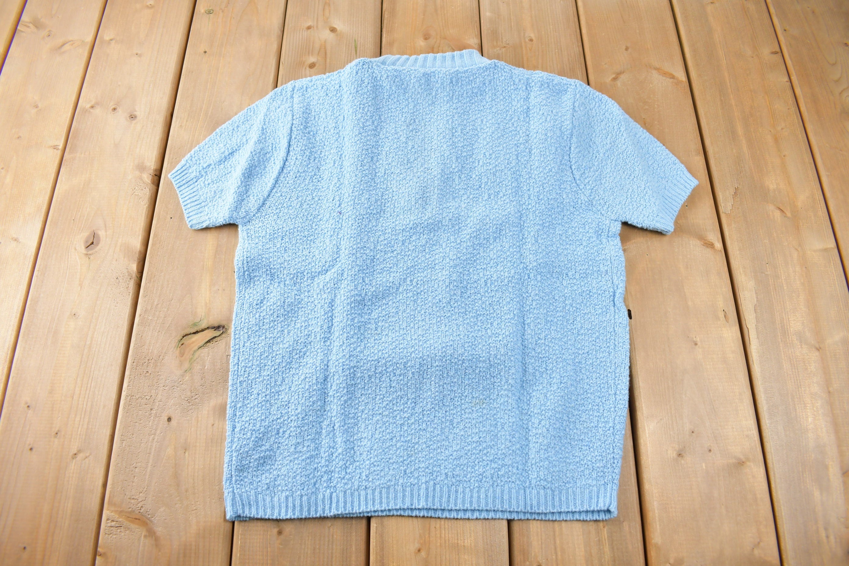 True Vintage 1960s Deadstock Miss Scotch English Short Sleeve Quarter Zip Knit Acrylic Sweater