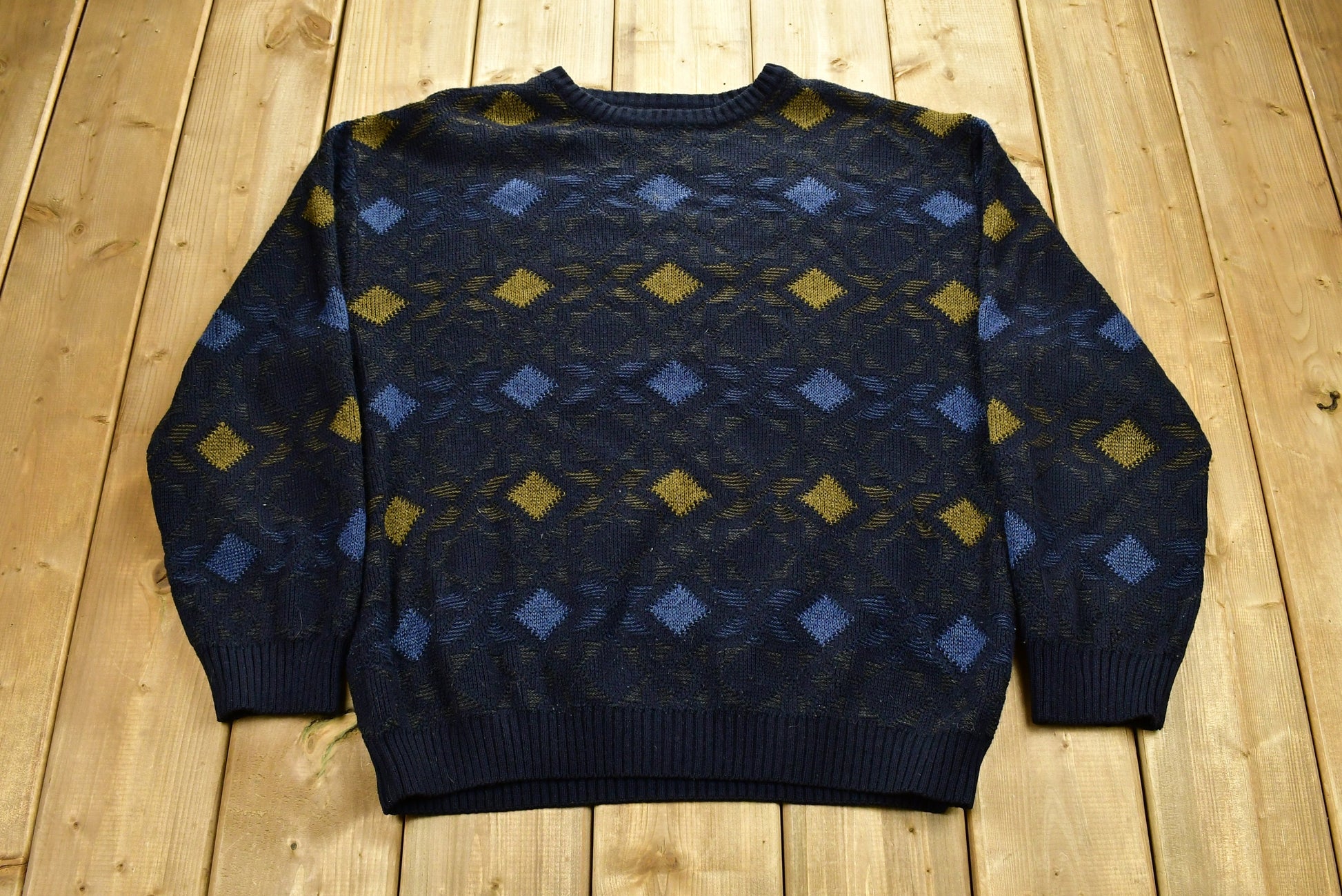 Vintage 1990's Abstract Knitted Crewneck Sweater / Vintage 90s Crewneck / Pattern Sweater / Outdoor / All Over Pattern / Sweatshirt