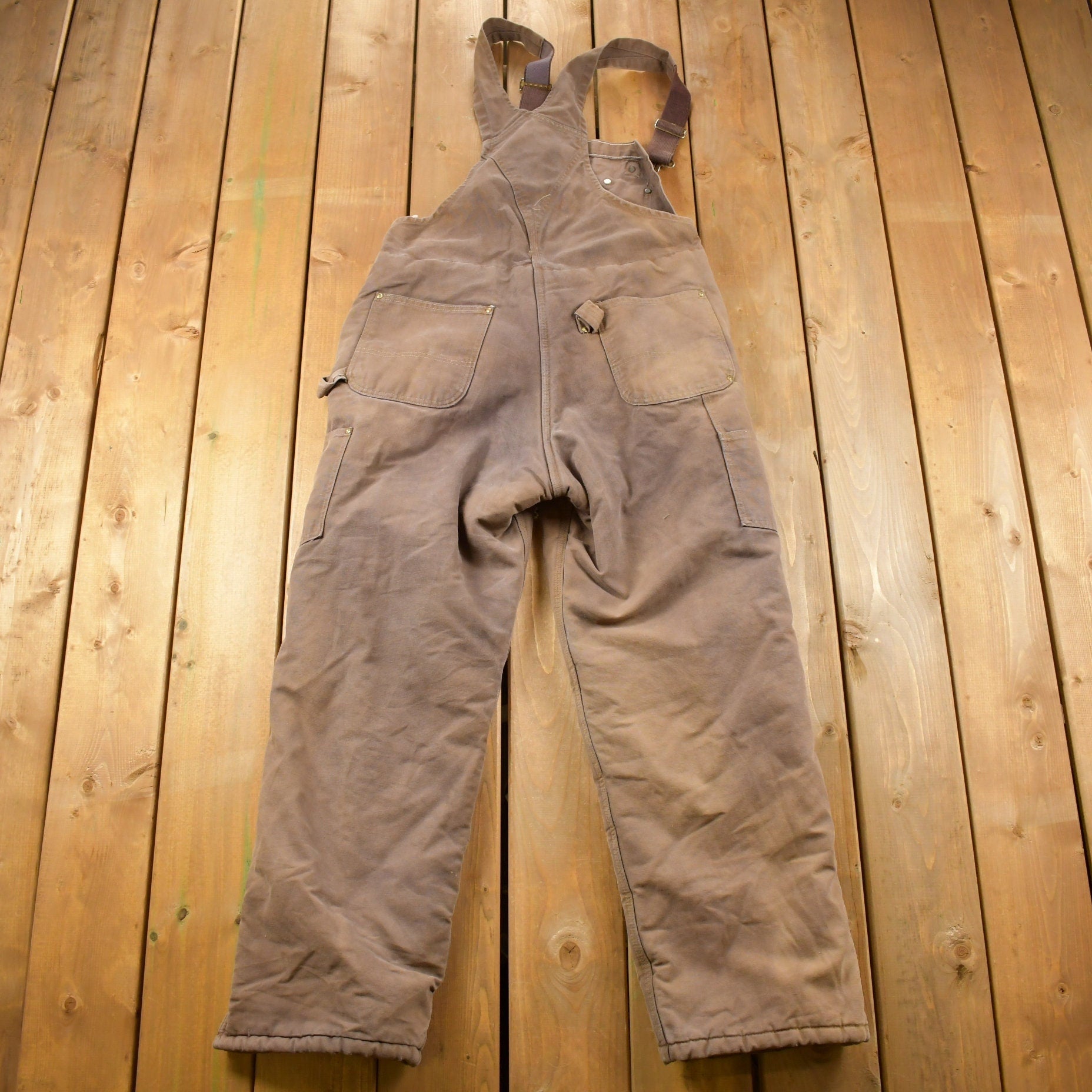 Vintage 1990s Carhartt Brown Double Knee Canvas Quilted Overalls Size 36 x 28