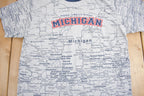 Vintage 1990s Michigan All Over Print Map Graphic Souvenir T Shirt