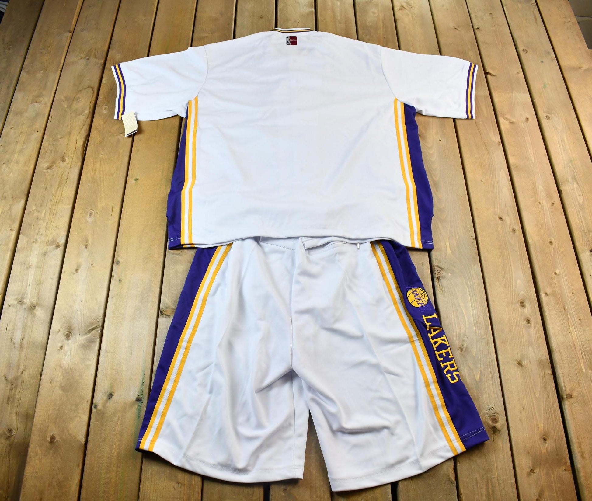 Vintage Deadstock Y2K Hardwood Classics LA Lakers NBA Basketball Embroidered Warmup Jacket & Shorts Set