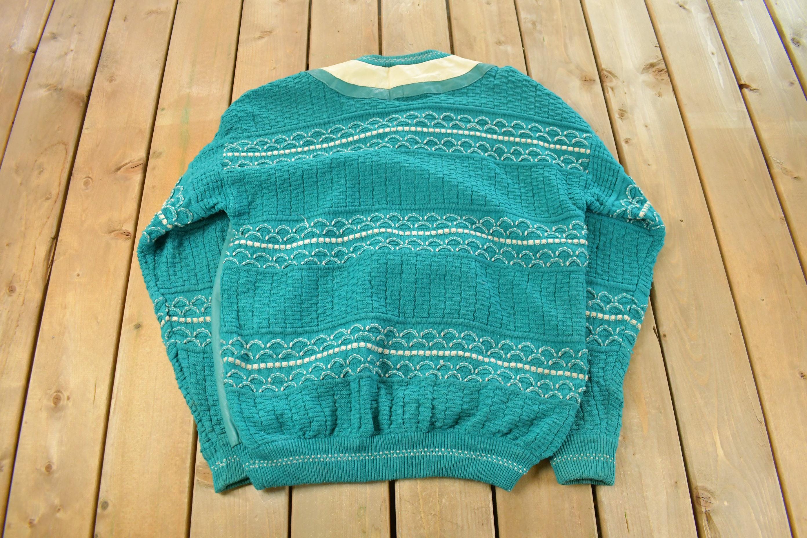 Vintage 1990s Bagazio Leather Knit Crewneck Sweater Men's XL