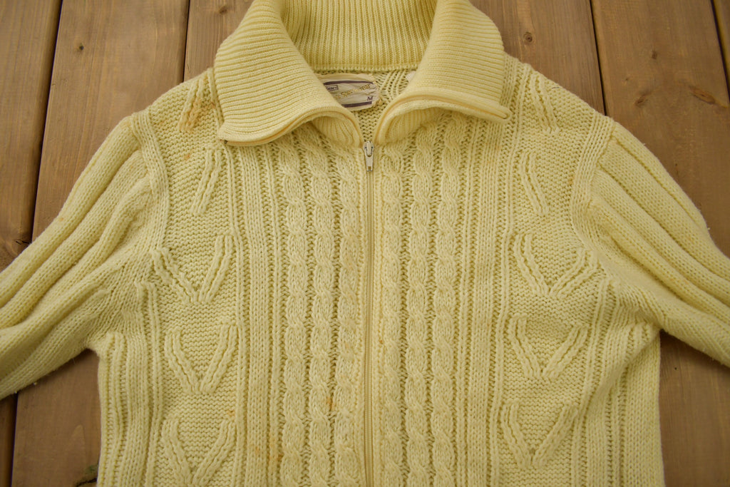 Vintage 1970s Sears Men's Sportswear 3D Cable Knit Cardigan Sweater