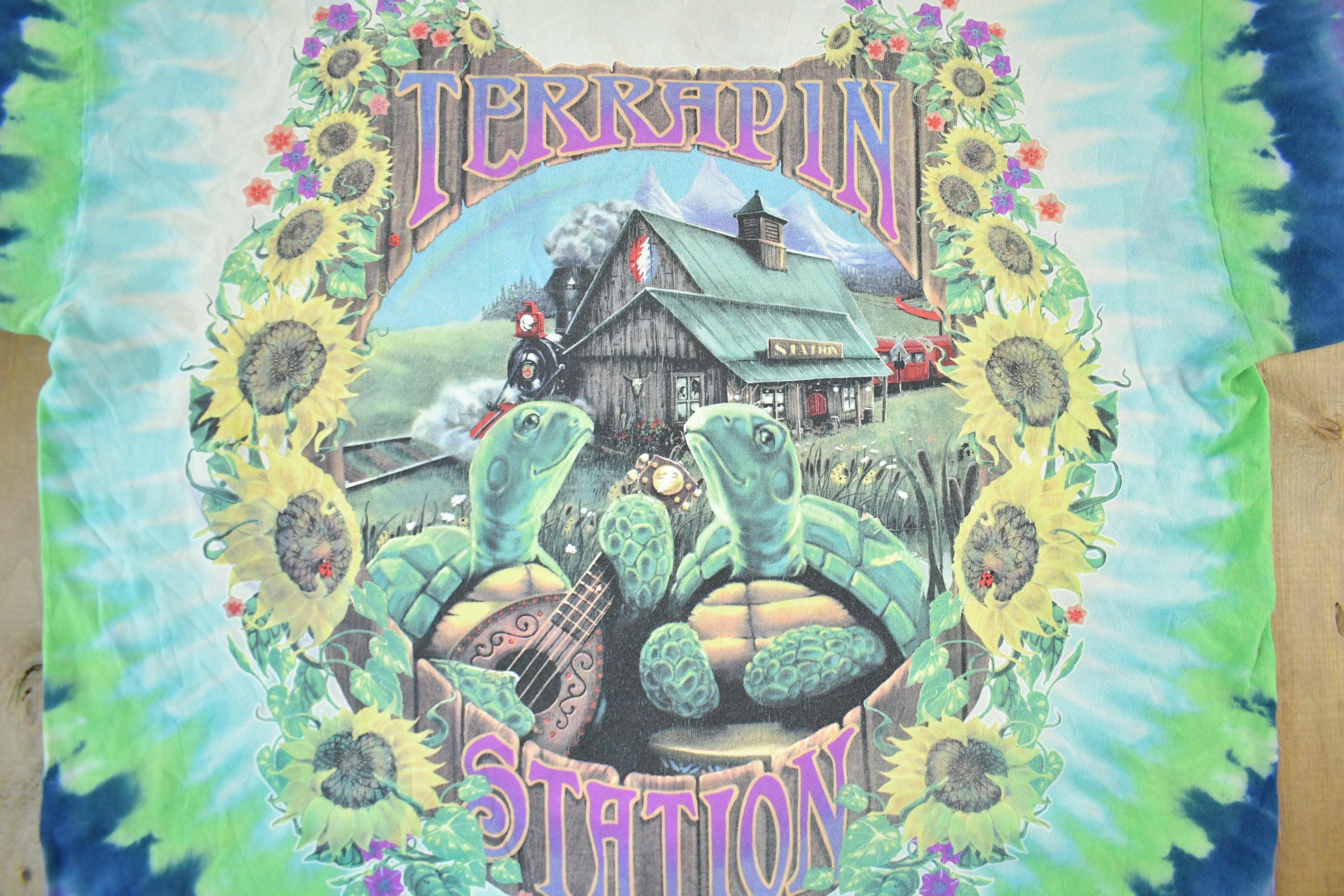Vintage 1999 Grateful Dead Terrapin Station Tie Dye Liquid Blue Band T Shirt Men's Large