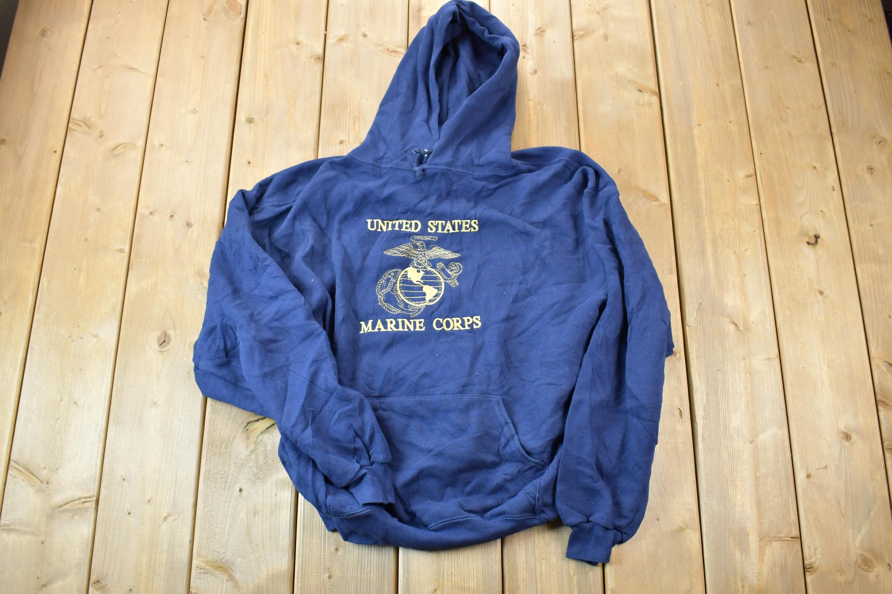 Vintage 1990s United States Marine Corp Embroidered Graphic Hoodie
