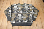 Vintage 1990s Tosani Abstract Wool Knit Crewneck Sweater Made In Canada