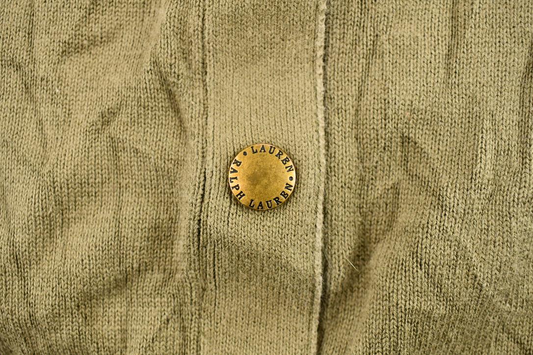 Vintage 1990s Women's Ralph Lauren Olive Drab Green Knit Short Sleeve Button Up Sweater