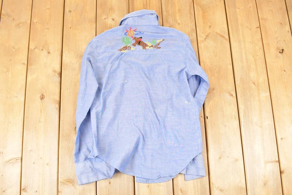 Vintage 1960s Loop Embroidered Horses Button Up Shirt Women's S