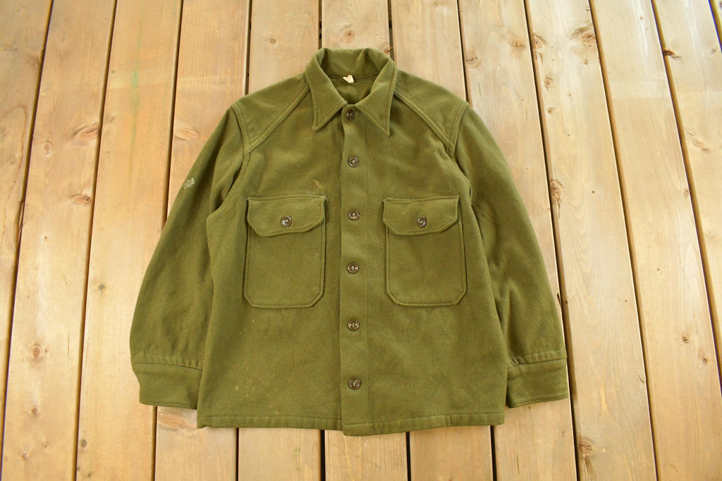 Vintage 1950s Military Wool Button Up Infantry Shirt