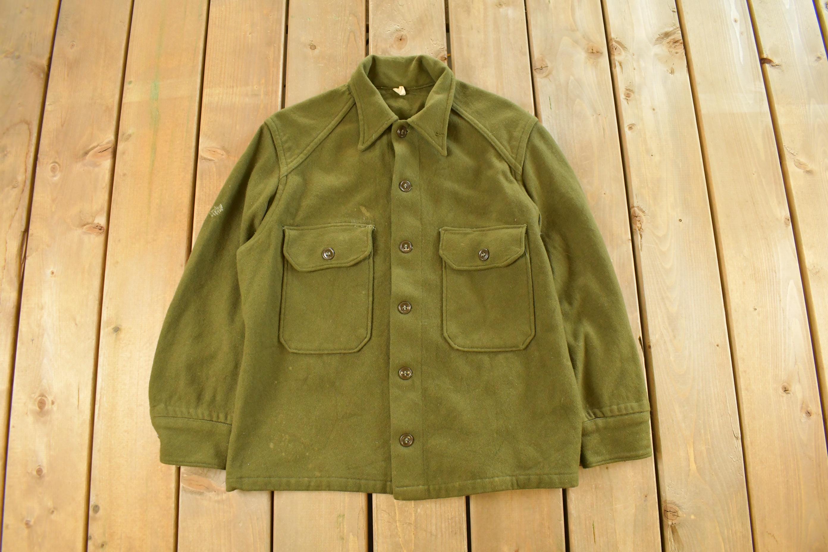 Vintage 1950s Military Wool Button Up Infantry Shirt
