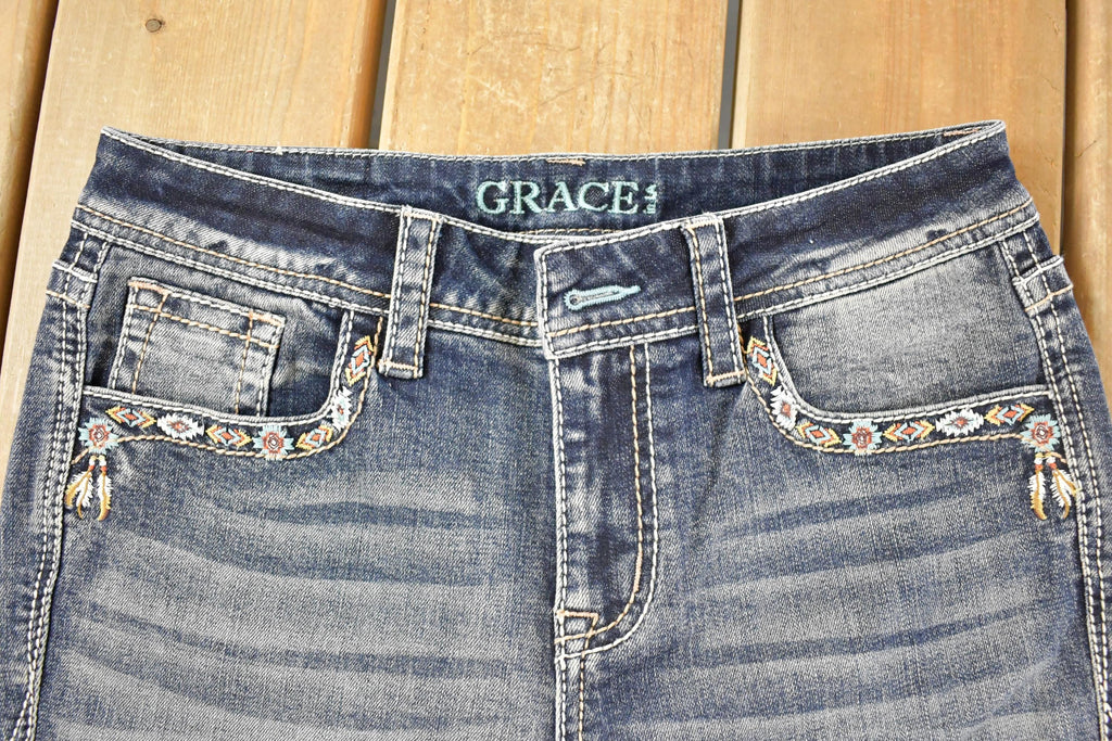 Vintage Deadstock Y2K Grace In LA Bedazzled Bootcut Low Rise Jeans Women's Size 26 x 32