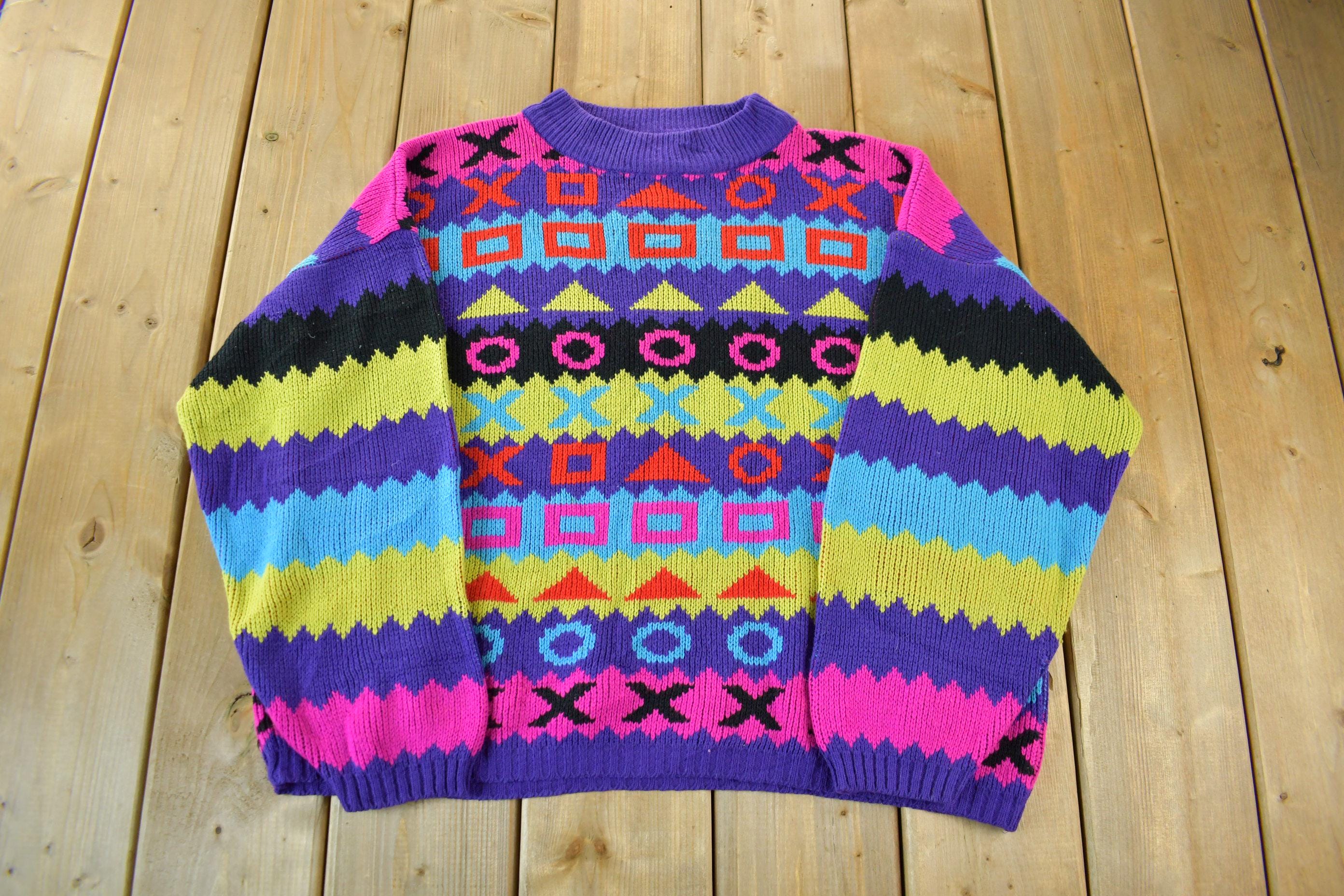Vintage 1990s Exclusive Imports Knit Abstract Pattern Crewneck Sweater Women's Medium