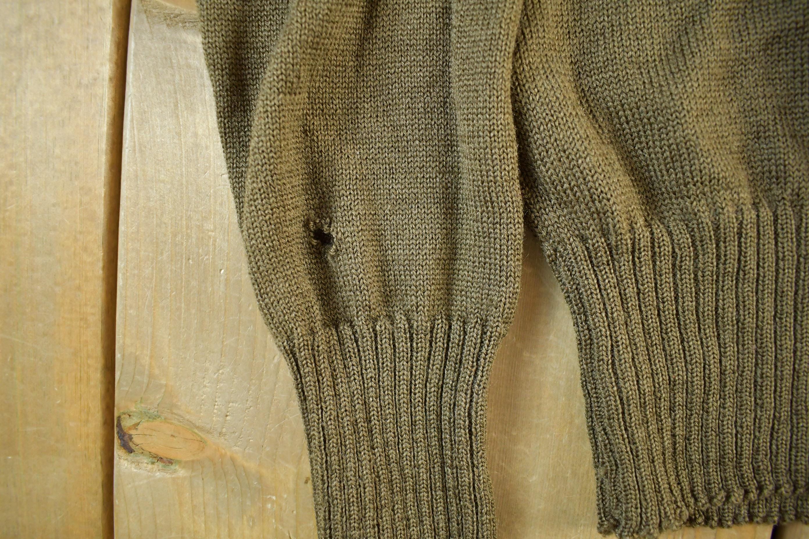 Vintage 1980s 1990s Military Olive Henley Knit Sweater Men's Medium