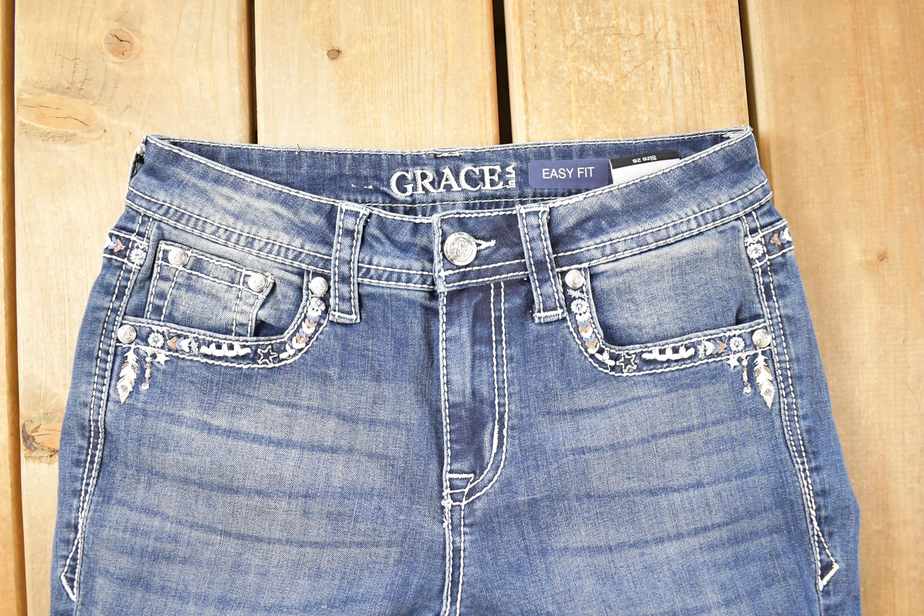 Vintage Deadstock Y2K Grace LA Bedazzled Low Rise Jeans Women's Size 26 x 32