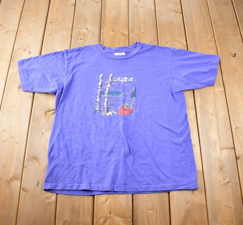 Vintage 1990s Northern Reflections Lake Landscape Souvenir T Shirt Made In Canada