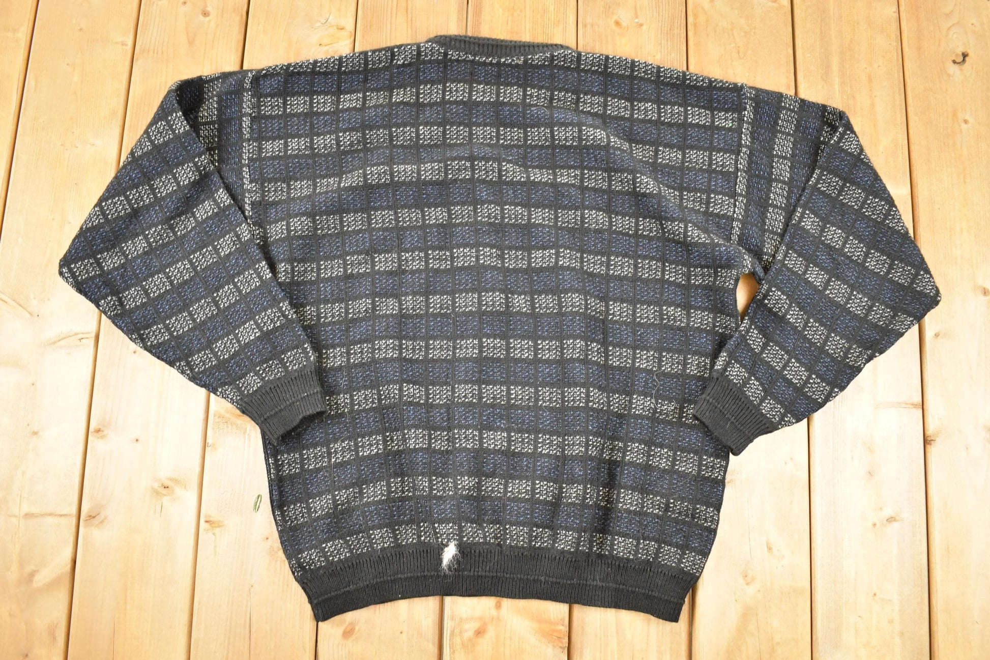 Vintage 1990s Abstract Pattern Knit Crewneck Sweater Mens L / 90s Knitted Sweatshirt / Vintage Preppy Knits /