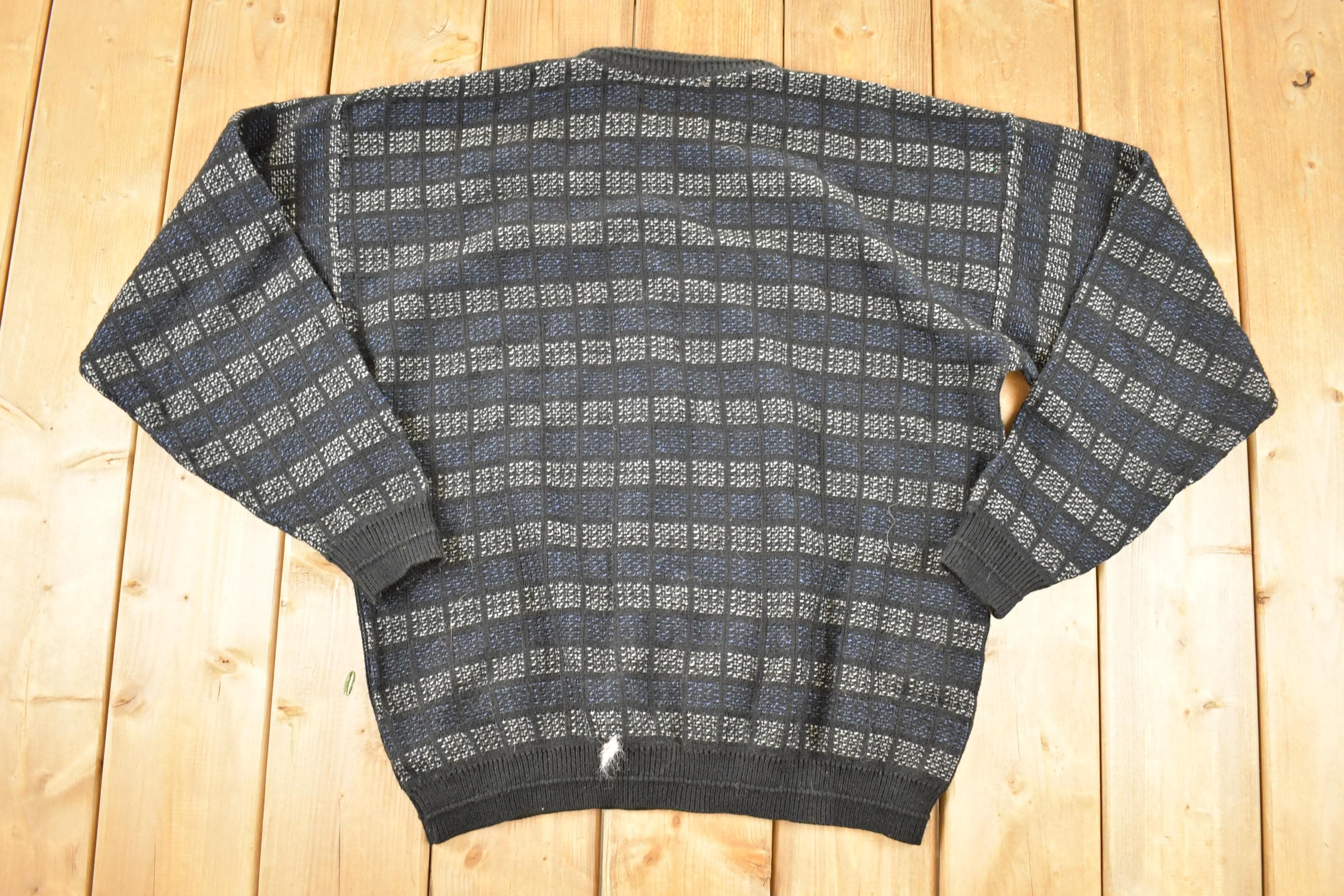 Vintage 1990s Abstract Pattern Knit Crewneck Sweater Mens L /