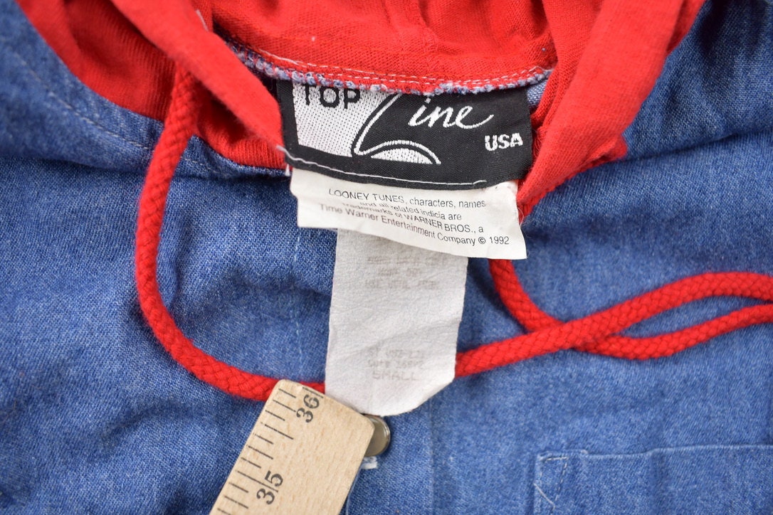 Vintage 1990s Tweety Bird Denim Button Up Hooded Shirt  90s Button Up  Looney Tunes  Denim  Button Down