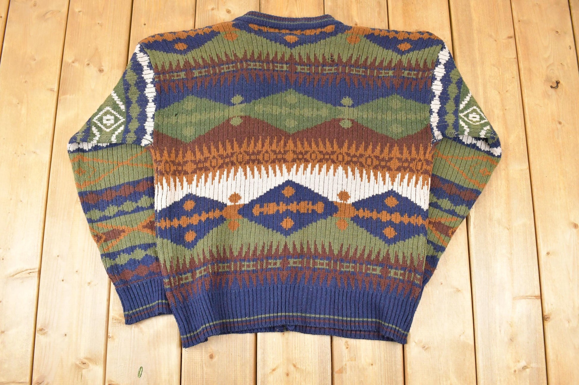 Vintage 1990s Campus Abstract Knit Cardigan Sweater Men's L