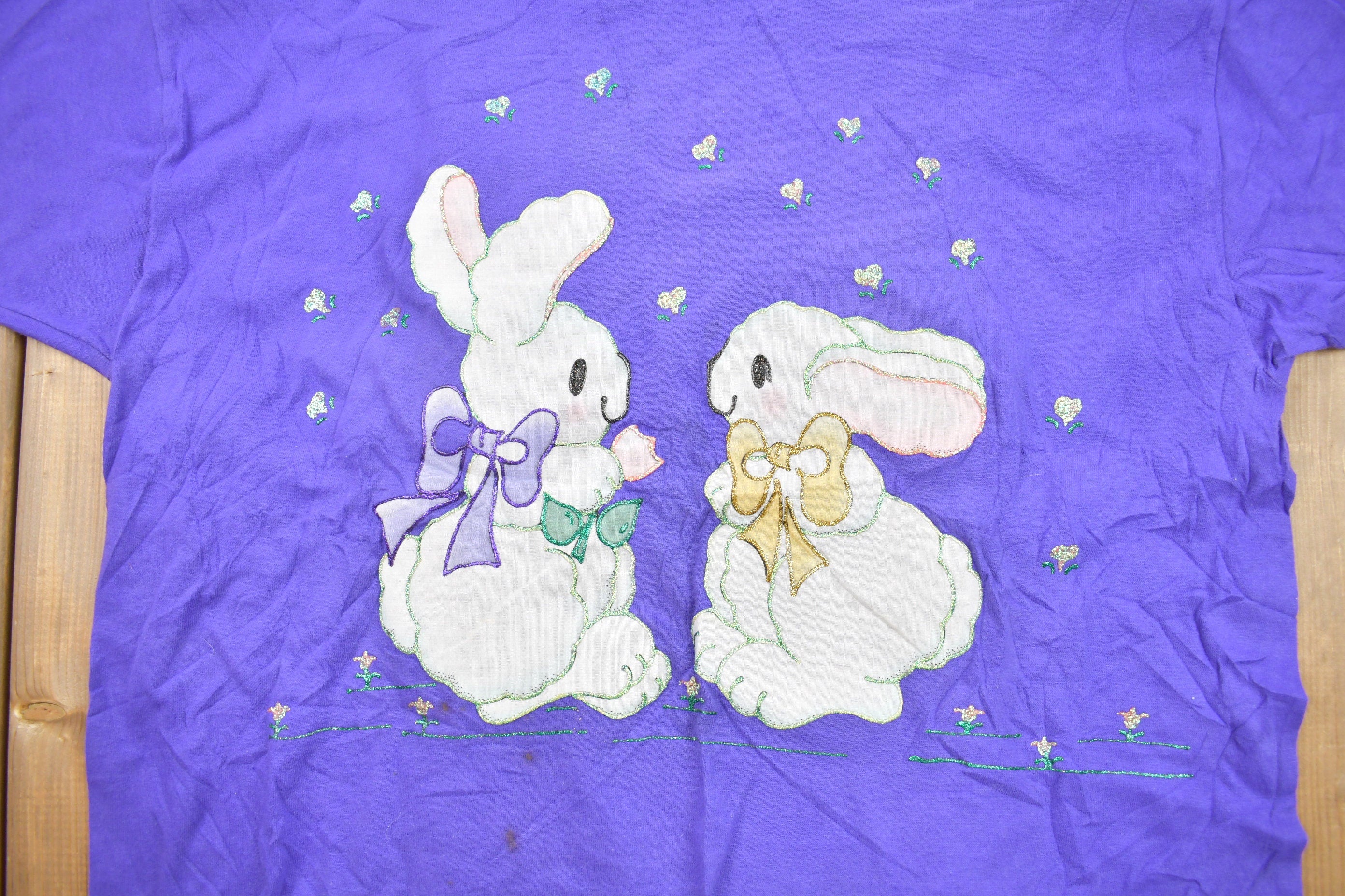 Vintage 90's Cute Bunnies Animal Purple T-Shirt