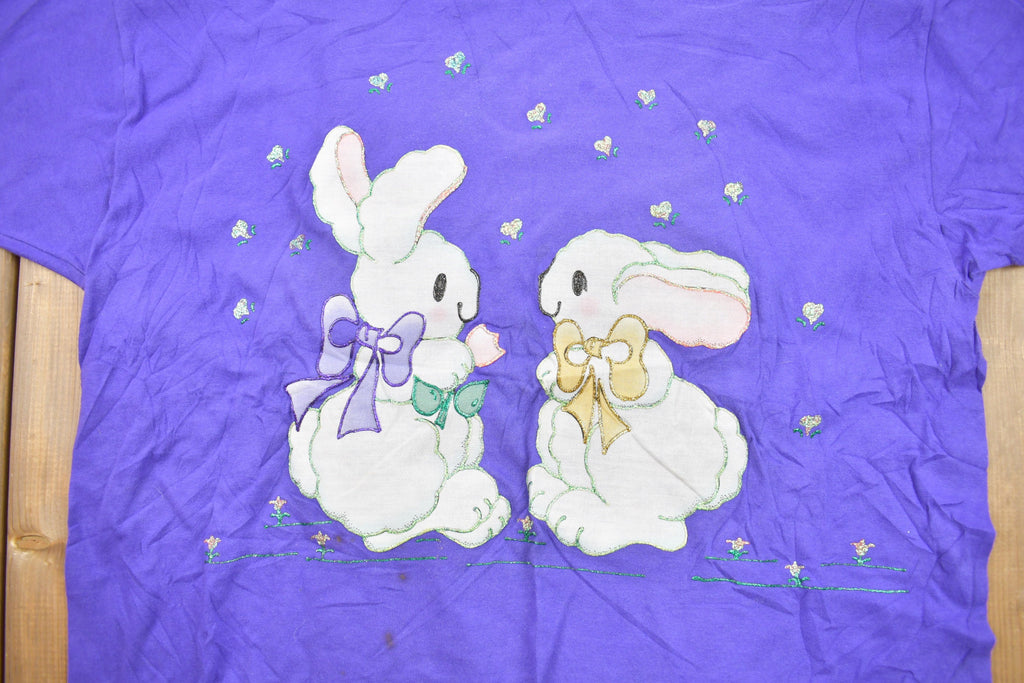 Vintage 90's Cute Bunnies Animal Purple T-Shirt