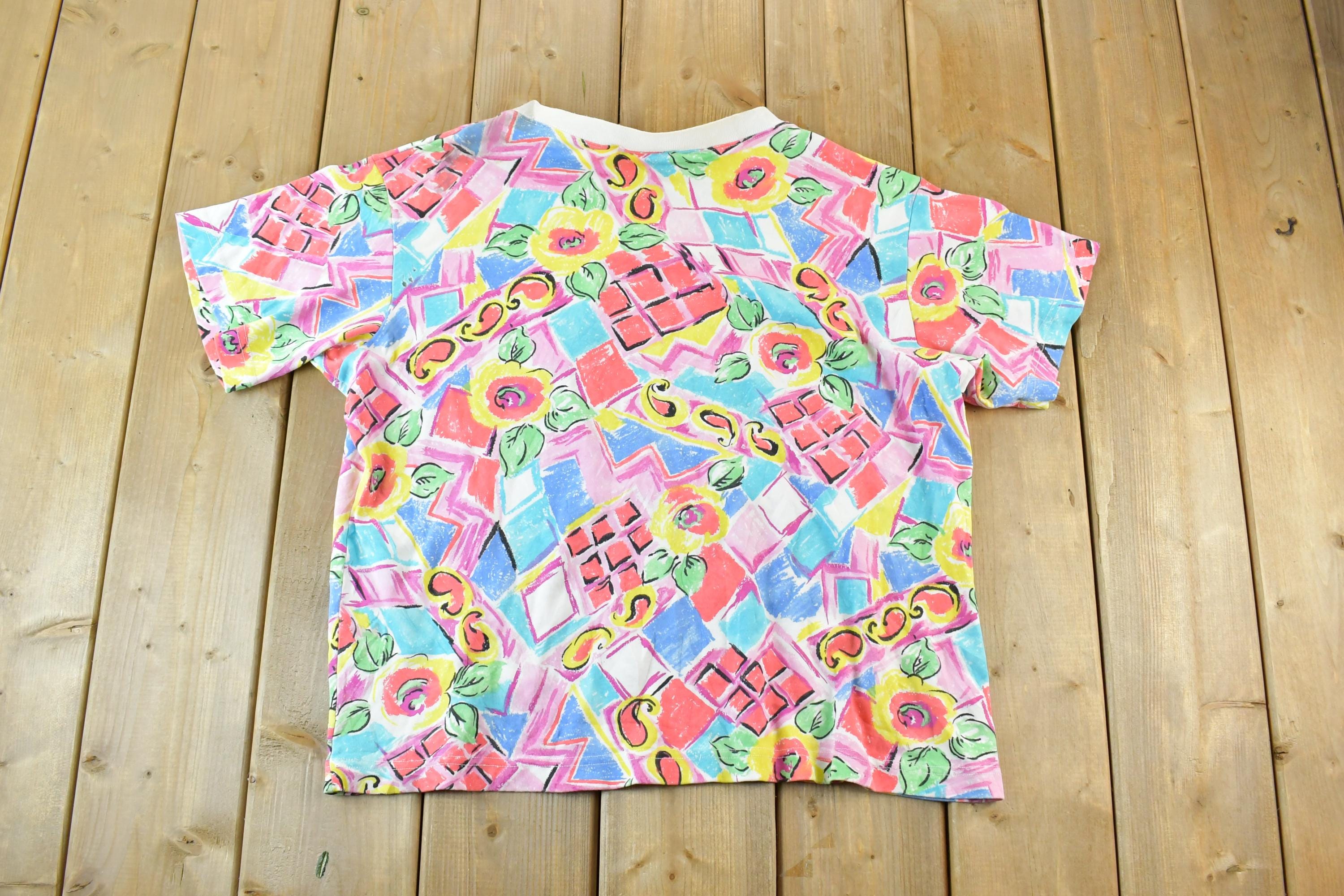 Vintage 1990s Neon Abstract AOP Single Stitch T-Shirt
