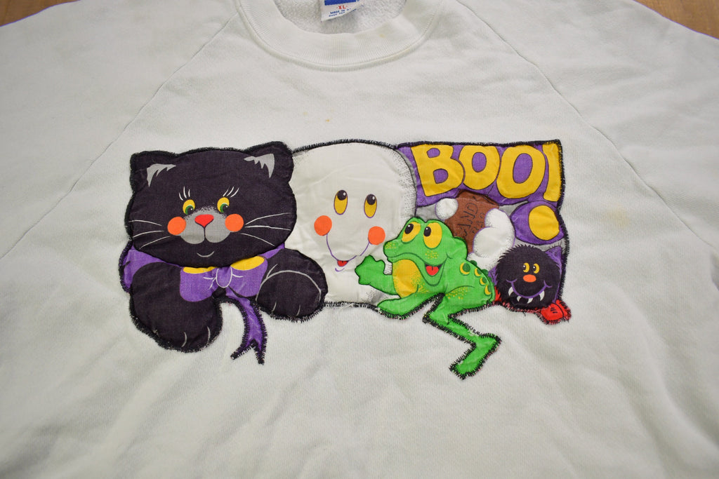 Vintage 1980s Halloween Patchwork Raglan Crewneck Sweatshirt