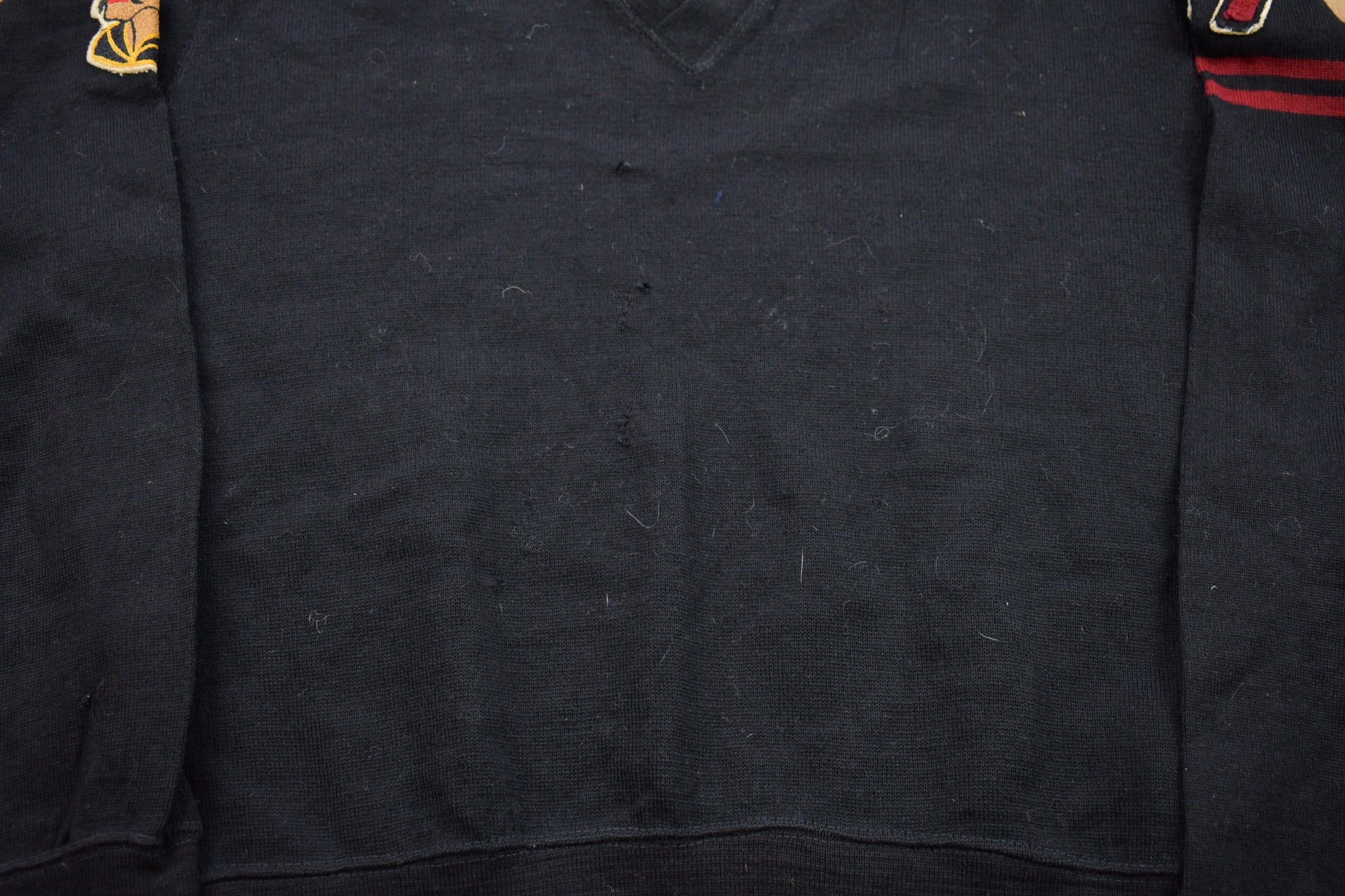 Vintage 1957 School Sweater Pirate Graphic Knitted V-neck Sweater