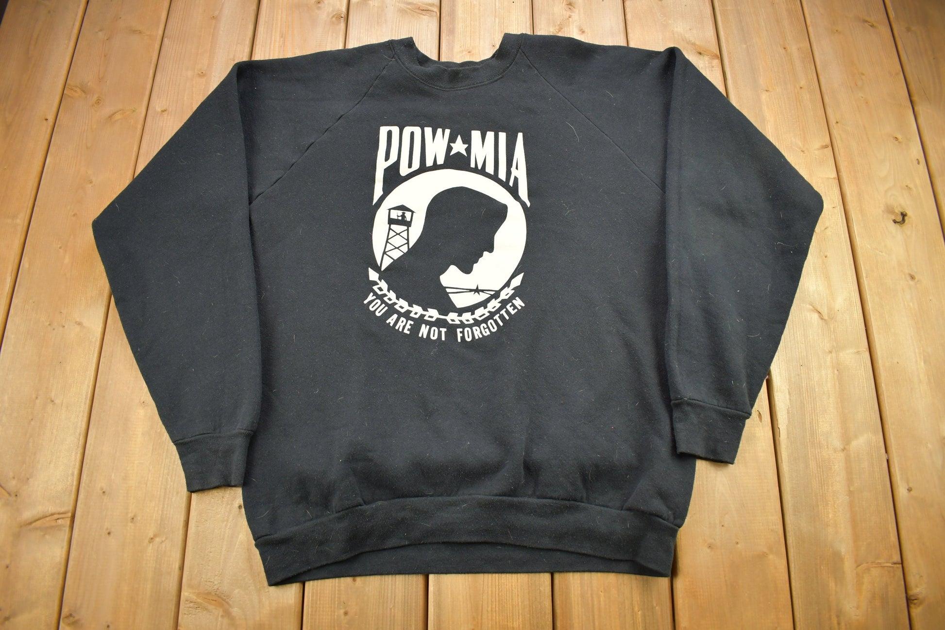 Vintage 1980s Prisoner Of War Missing In Action Your Are Not Forgotten Raglan Crewneck Sweatshirt