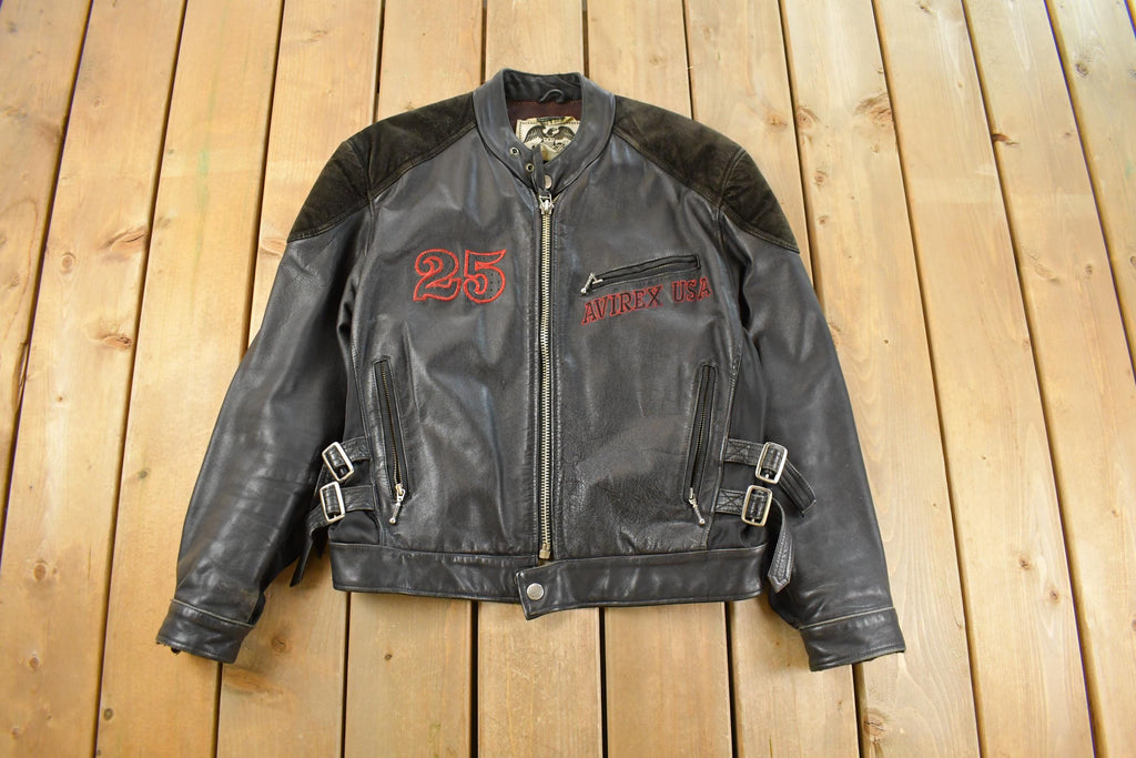 Vintage 1990s Avirex Racing Leather Jacket Men's Small