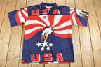 Vintage 1990s USA American Flag Eagle All Over Print Graphic Button Up Shirt  Vintage T Shirt  Streetwear  Graphic Tee  Single Stitch