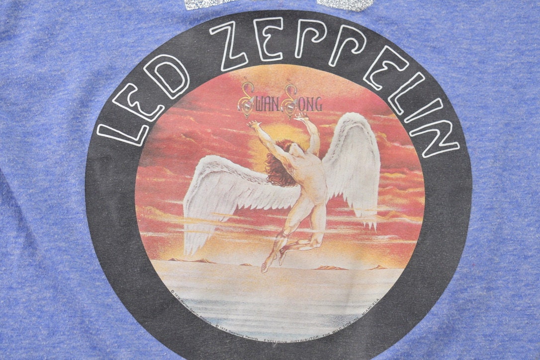 Vintage 1976 Led Zeppelin Swan Song Double Sided Promo Band Ringer T-shirt