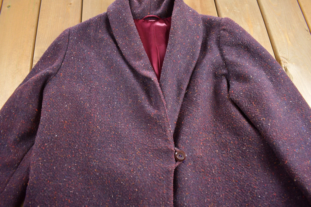 Vintage 1980s Purple Wool Full Length Over Coat