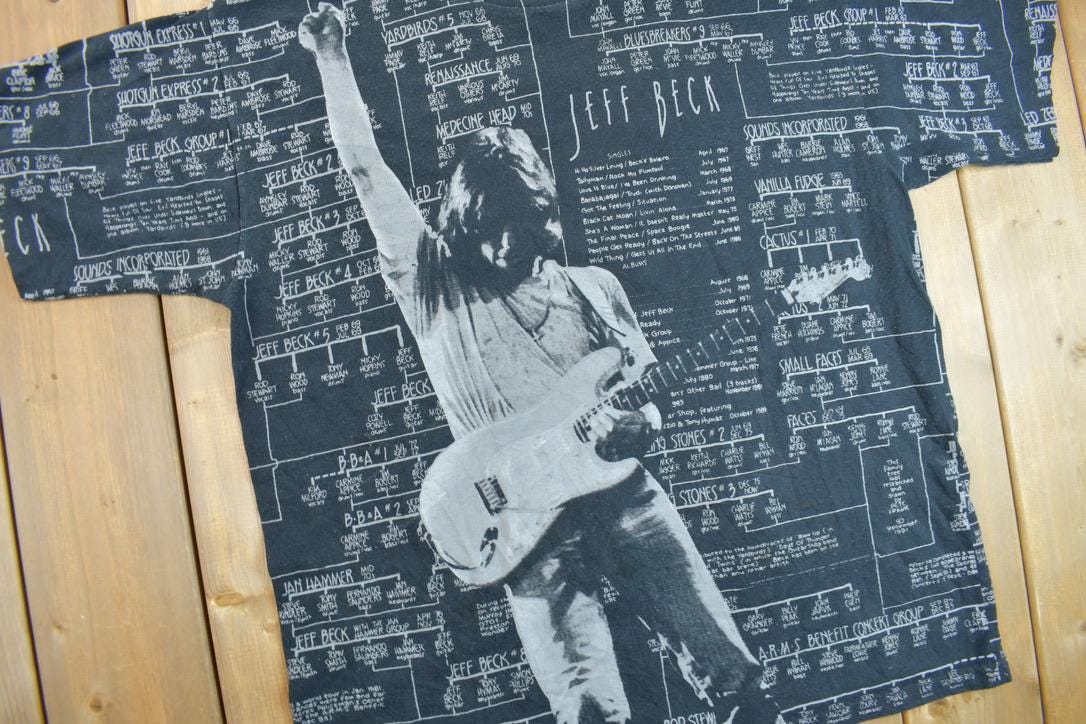 Vintage 1995 Jeff Beck Anthology All Of Over Print Band Tee
