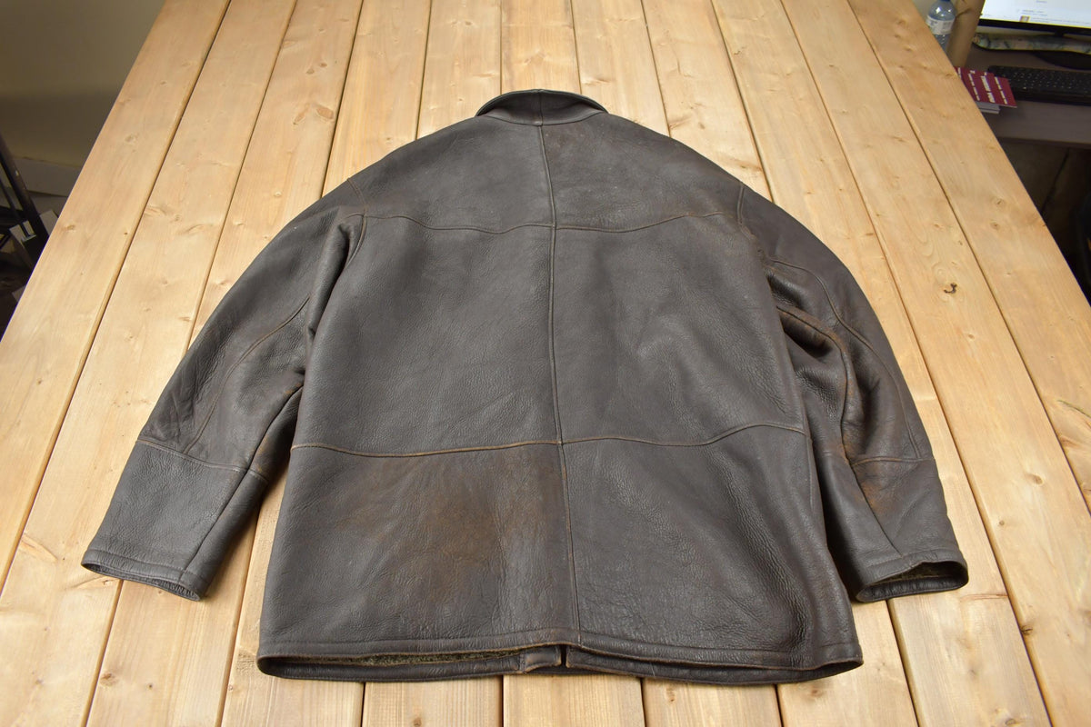 Vintage 1990s Geoffrey Beene Authentic Leather Shearling Jacket Size L
