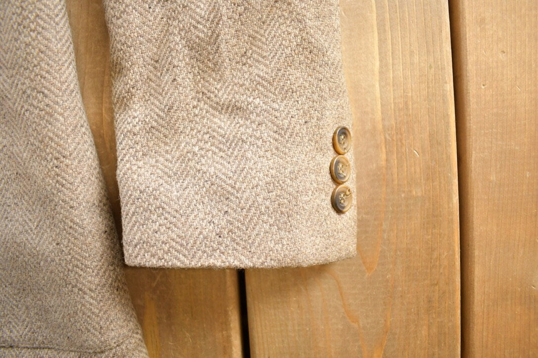 Vintage 1980s Beige Wool Button Up Blazer Jacket