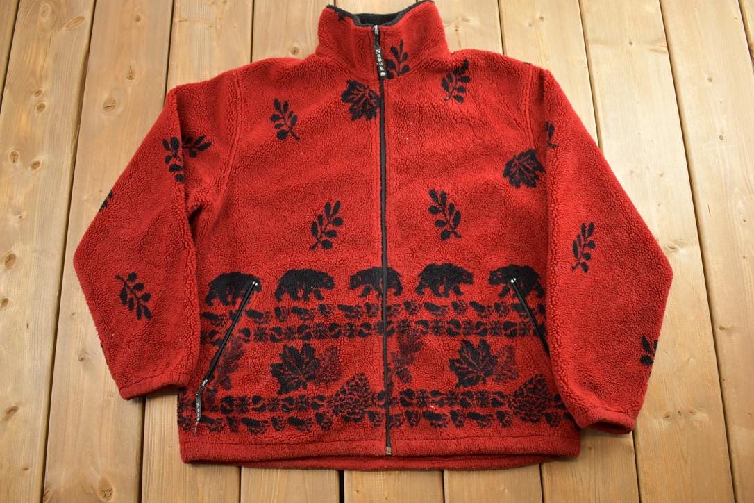 Vintage 1990s Nanuk All Over Print Bear Theme Fleece Sweater