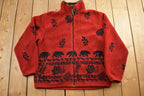 Vintage 1990s Nanuk All Over Print Bear Theme Fleece Sweater / Outdoorsman / 90s Sweater / Streetwear / Hiking / Fleece Zip up