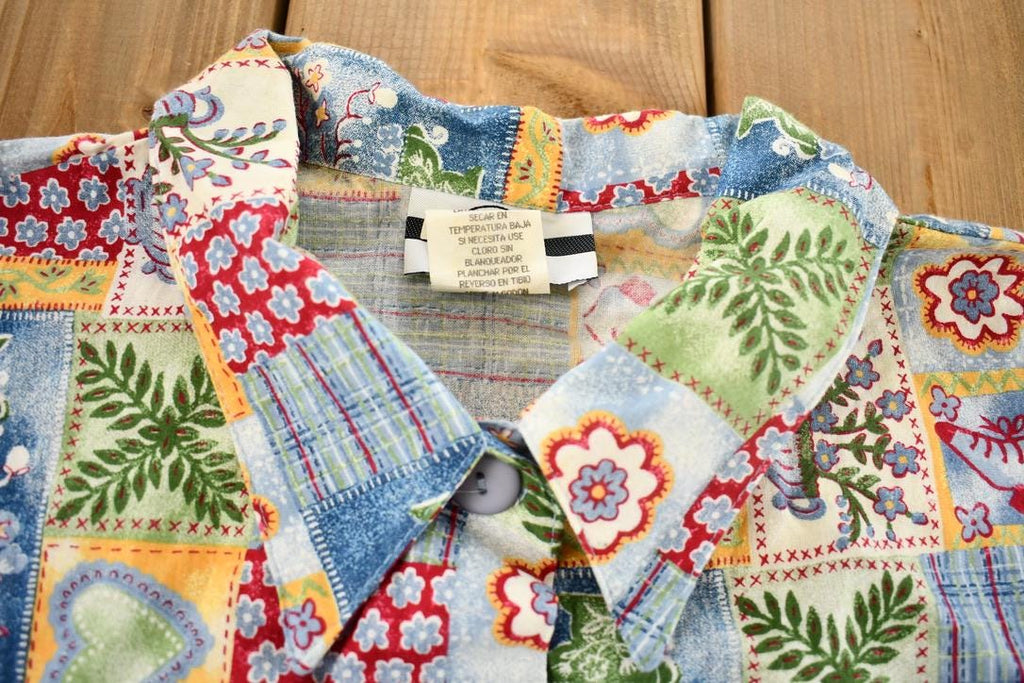 Vintage 2000s Women's Blouse Best Company Patchwork Quilt Style Button Up Shirt