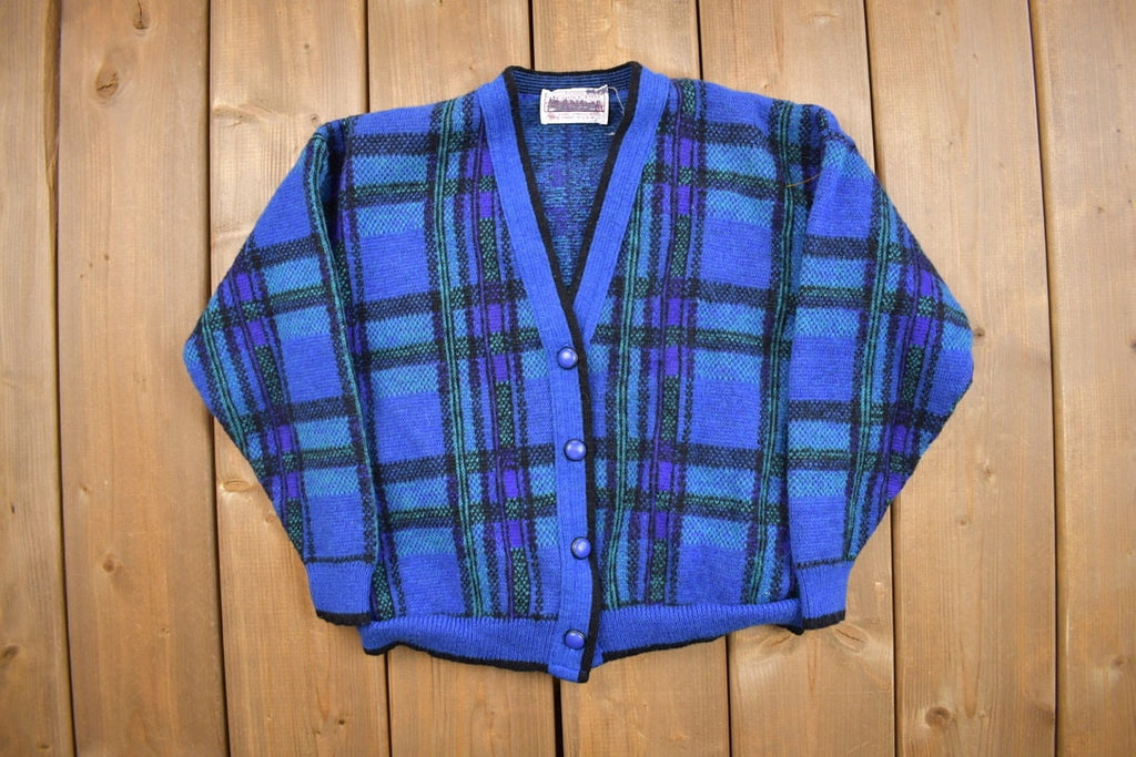 Vintage 1980s Pendleton 100% Pure Wool Plaid Knitted Cardigan /