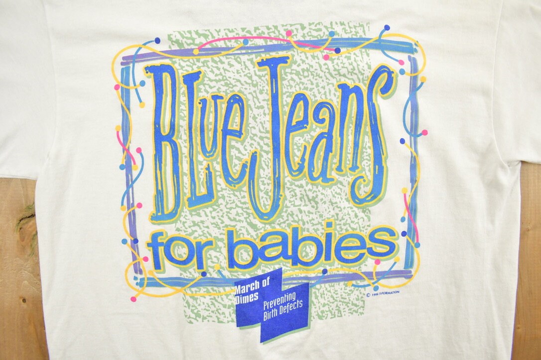 Vintage 1990s Blue Jeans for Babies Charity Graphic T-Shirt