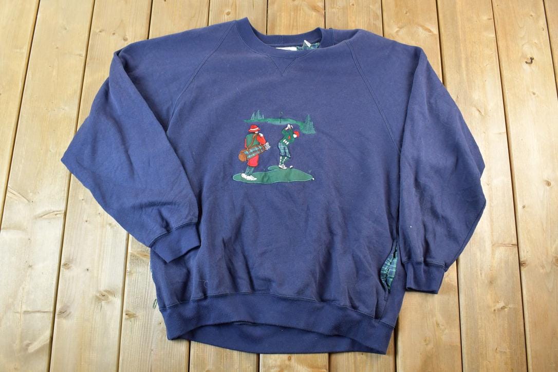 Vintage 1990s John Ashford Golf Crewneck Plaid Heavyweight Sweatshirt