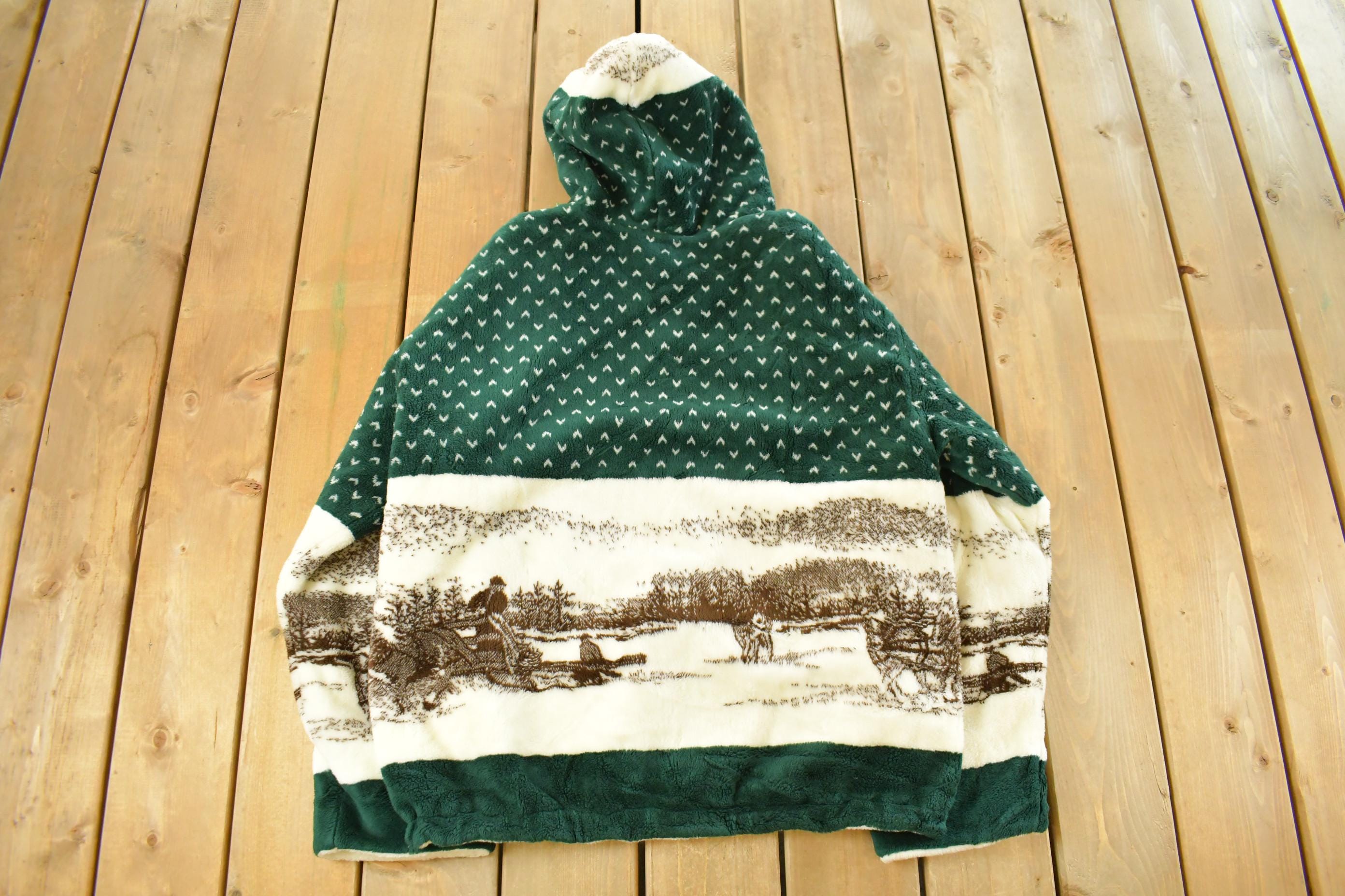 Vintage 1990s St. John's Bay Horses Nature All Over Print Full Zip Fleece Sweater Jacket Men's Large