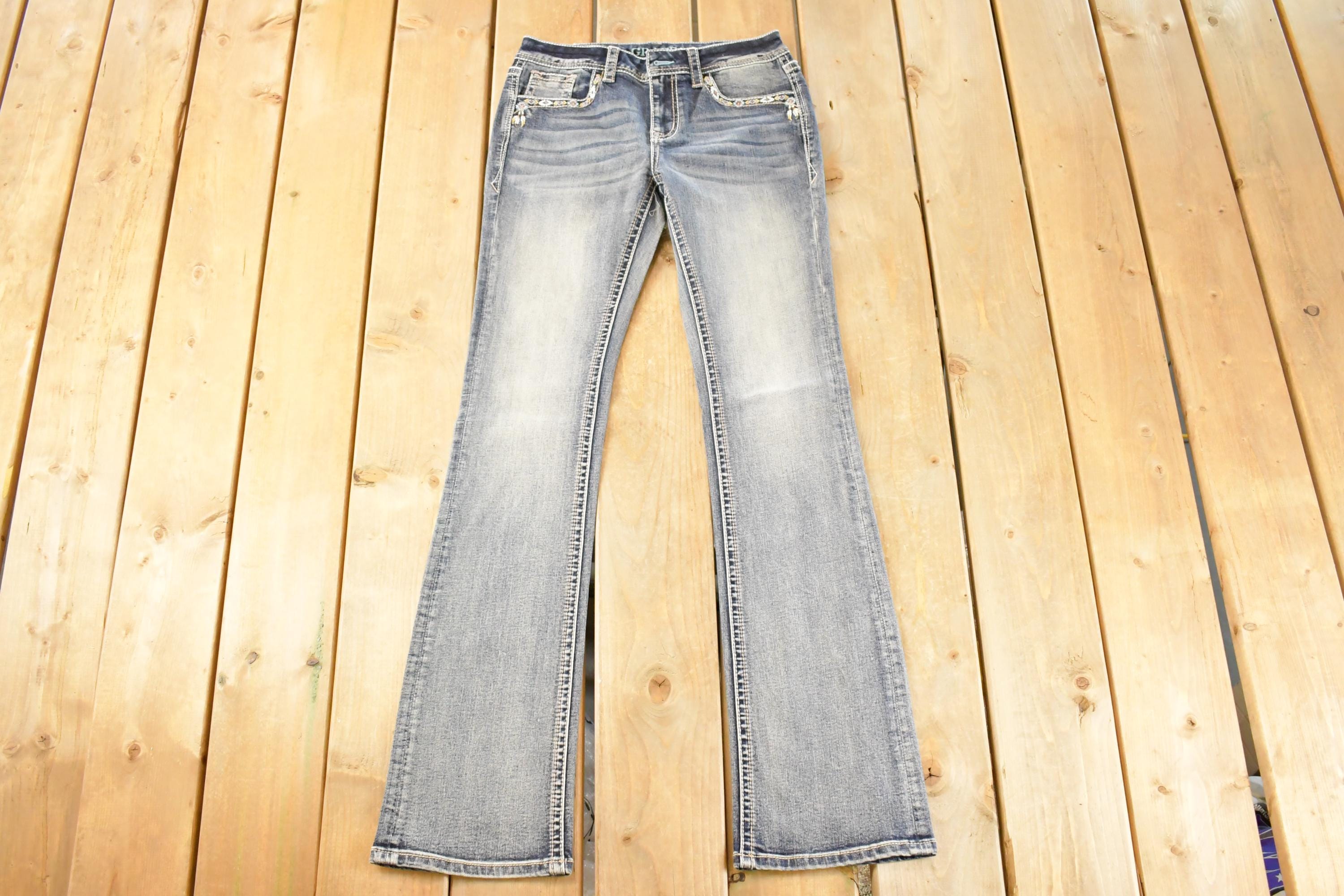 Vintage Deadstock Y2K Grace In LA Bedazzled Bootcut Low Rise Jeans Women's Size 26 x 32